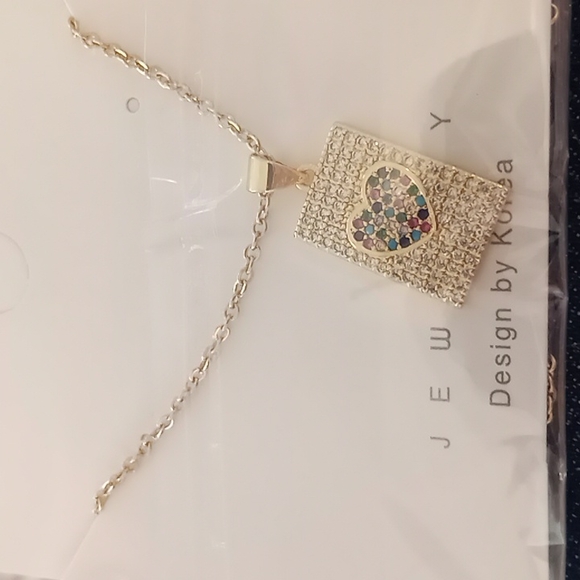 multi color goldtone heart necklace pave' - Picture 2 of 3